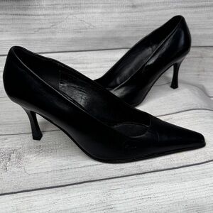 PANCALDI‎ 1888 Womens Black  Leather Heels Pumps Shoes Size 38